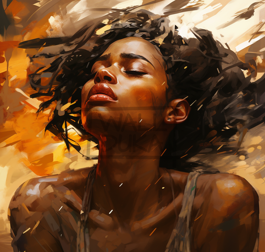 african woman in a tide of emotions wall art