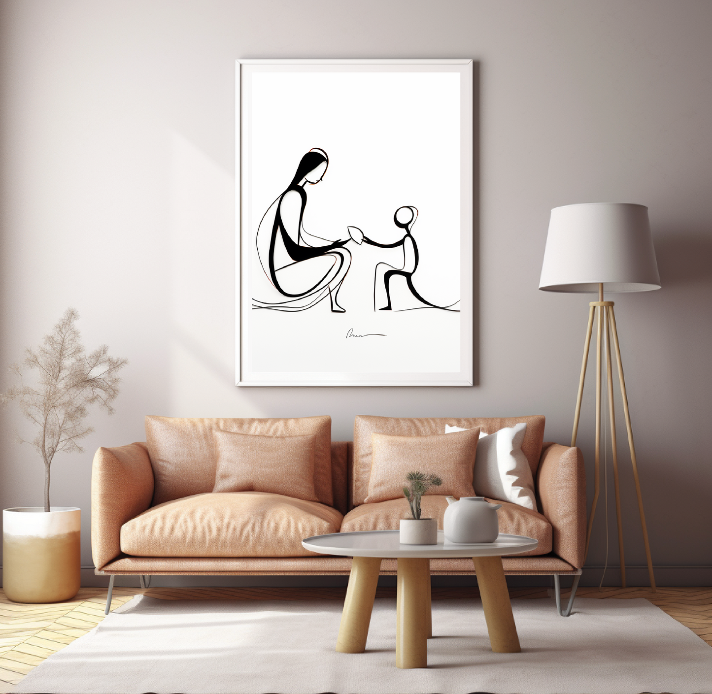 Man and Child in Stylized Line Work