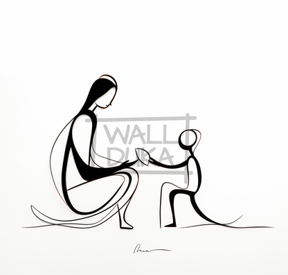 Man and Child in Stylized Line Work