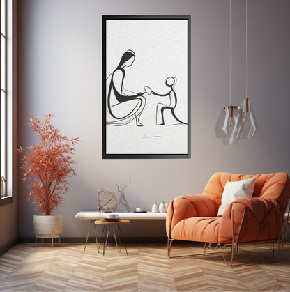 Man and Child in Stylized Line Work